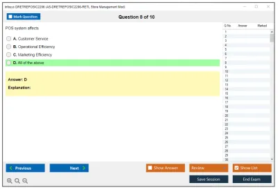 Infosys DRETREPOSIC2206 AS-DRETREPOSIC2206-RETL Store Management Mod Practice test exam simulator test engine exam Prep practice test questions answers Image 8