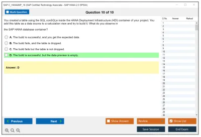 SAP C_HANAIMP_16 SAP Certified Technology Associate - SAP HANA 2.0 SPS04 Practice test exam simulator test engine exam Prep practice test questions answers Image 10