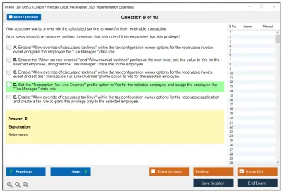 Oracle 1z0-1056-21 Oracle Financials Cloud: Receivables 2021 Implementation Essentials Practice test exam simulator test engine exam Prep practice test questions answers Image 8