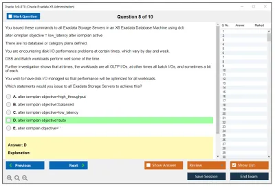 Oracle 1z0-070 Oracle Exadata X5 Administration Practice test exam simulator test engine exam Prep practice test questions answers Image 8