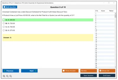 Salesforce CPQ-211 Salesforce CPQ Admin Essentials for Experienced Administrators Practice test exam simulator test engine exam Prep practice test questions answers Image 9