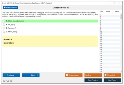 Oracle 1z0-1110-22 Oracle Cloud Infrastructure Data Science 2022 Professional Practice test exam simulator test engine exam Prep practice test questions answers Image 9