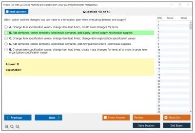 Oracle 1z0-1066-22 Oracle Planning and Collaboration Cloud 2022 Implementation Professional Practice test exam simulator test engine exam Prep practice test questions answers Image 10