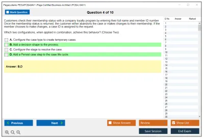 Pegasystems PEGAPCBA84V1 Pega Certified Business Architect (PCBA) 84V1 Practice test exam simulator test engine exam Prep practice test questions answers Image 4
