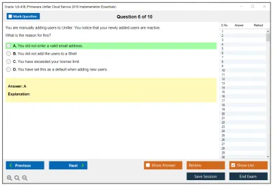 Oracle 1z0-439 Primavera Unifier Cloud Service 2016 Implementation Essentials Practice test exam simulator test engine exam Prep practice test questions answers Image 6