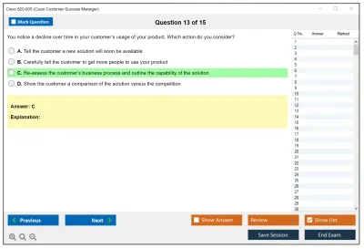 Cisco 820-605 Cisco Customer Success Manager (CSM) Practice test exam simulator test engine exam Prep practice test questions answers Image 13
