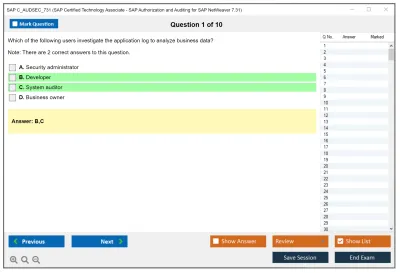 SAP C_AUDSEC_731 SAP Certified Technology Associate - SAP Authorization and Auditing for SAP NetWeaver 7.31 Practice test exam simulator test engine exam Prep practice test questions answers Image 1