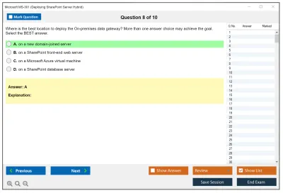 Microsoft MS-301 Deploying SharePoint Server Hybrid Practice test exam simulator test engine exam Prep practice test questions answers Image 8