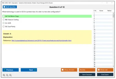 EMC DES-1B31 Specialist - Systems Administrator, Elastic Cloud Storage (ECS) Exam Practice test exam simulator test engine exam Prep practice test questions answers Image 8