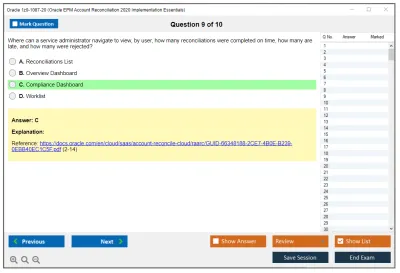 Oracle 1z0-1087-20 Oracle EPM Account Reconciliation 2020 Implementation Essentials Practice test exam simulator test engine exam Prep practice test questions answers Image 9