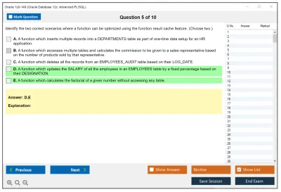 Oracle 1z0-148 Oracle Database 12c: Advanced PL/SQL Practice test exam simulator test engine exam Prep practice test questions answers Image 5
