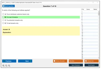 SAP C_C4H410_21 SAP Certified Associate - Implementation Consultant - SAP Sales Cloud Practice test exam simulator test engine exam Prep practice test questions answers Image 7