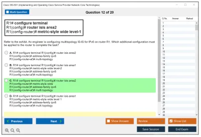 Cisco 350-501 Implementing and Operating Cisco Service Provider Network Core Technologies (350-501 SPCOR) Practice test exam simulator test engine exam Prep practice test questions answers Image 12
