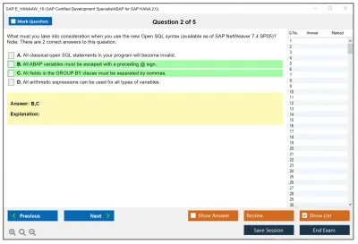 SAP E_HANAAW_18 SAP Certified Development SpecialistABAP for SAP HANA 2.0 Practice test exam simulator test engine exam Prep practice test questions answers Image 2