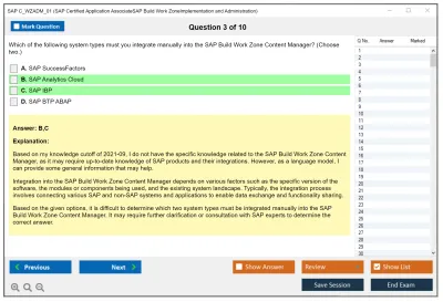 SAP C_WZADM_01 SAP Certified Application AssociateSAP Build Work ZoneImplementation and Administration Practice test exam simulator test engine exam Prep practice test questions answers Image 3