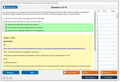 Oracle 1z0-1057 Oracle Project Portfolio Management Cloud 2019 Implementation Essentials Practice test exam simulator test engine exam Prep practice test questions answers Image 2