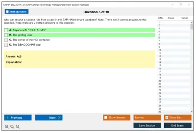 SAP P_SECAUTH_21 SAP Certified Technology ProfessionalSystem Security Architect Practice test exam simulator test engine exam Prep practice test questions answers Image 5