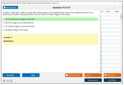 Pegasystems PEGAPCDC85V1 Pega Certified Decisioning Consultant (PCDC) version 8.5 Practice test exam simulator test engine exam Prep practice test questions answers Image 10