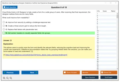 Salesforce User-Experience-Designer Salesforce Certified User Experience Designer Practice test exam simulator test engine exam Prep practice test questions answers Image 8