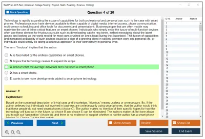 Test Prep ACT-Test American College Testing: English, Math, Reading, Science, Writing Practice test exam simulator test engine exam Prep practice test questions answers Image 4