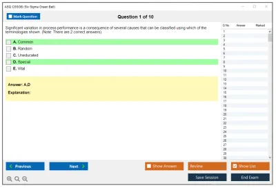 ASQ CSSGB Six Sigma Green Belt Practice test exam simulator test engine exam Prep practice test questions answers Image 1