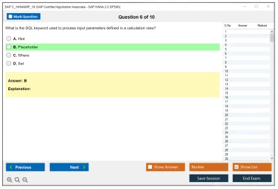 SAP C_HANAIMP_18 SAP Certified Application Associate - SAP HANA 2.0 SPS06 Practice test exam simulator test engine exam Prep practice test questions answers Image 6