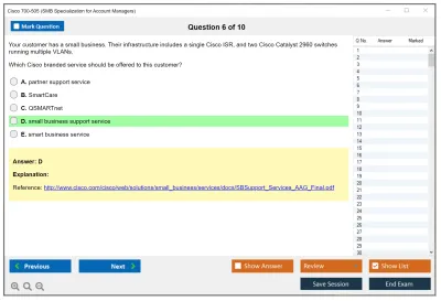 Cisco 700-505 SMB Specialization for Account Managers Practice test exam simulator test engine exam Prep practice test questions answers Image 6