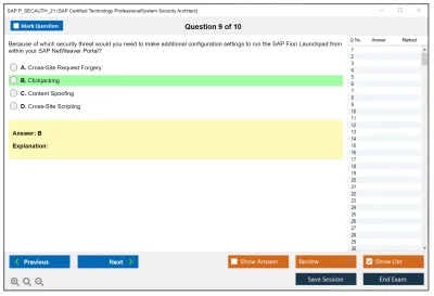 SAP P_SECAUTH_21 SAP Certified Technology ProfessionalSystem Security Architect Practice test exam simulator test engine exam Prep practice test questions answers Image 9