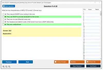 Cisco 350-501 Implementing and Operating Cisco Service Provider Network Core Technologies (350-501 SPCOR) Practice test exam simulator test engine exam Prep practice test questions answers Image 5