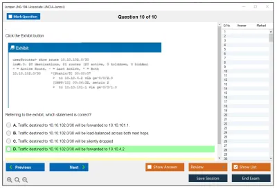 Juniper JN0-104 Junos - Associate (JNCIA-Junos) Practice test exam simulator test engine exam Prep practice test questions answers Image 10