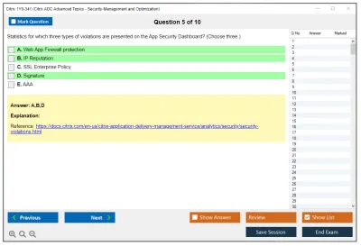 Citrix 1Y0-341 Citrix ADC Advanced Topics - Security. Management and Optimization (CCP-N) Practice test exam simulator test engine exam Prep practice test questions answers Image 5