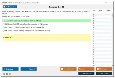 EMC E20-575 Specialist-System Administrator, RecoverPoint Version 2.0 Practice test exam simulator test engine exam Prep practice test questions answers Image 9