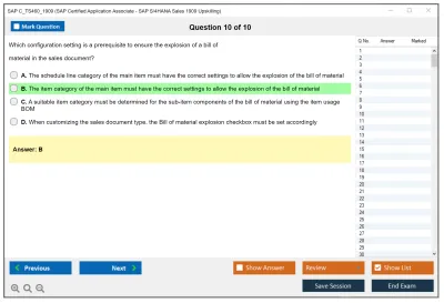 SAP C_TS460_1909 SAP Certified Application Associate - SAP S/4HANA Sales 1909 Upskilling Practice test exam simulator test engine exam Prep practice test questions answers Image 10