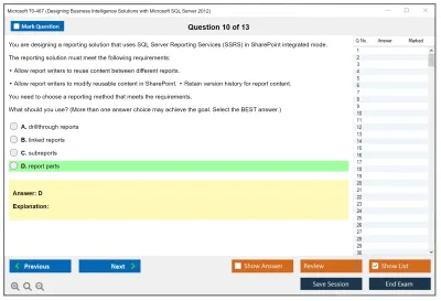 Microsoft 70-467 Designing Business Intelligence Solutions with Microsoft SQL Server 2012 Practice test exam simulator test engine exam Prep practice test questions answers Image 10