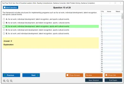Test Prep TEAS-Test Test of Essential Academic Skills: Reading Comprehension, Sentence Correction, Math Problem Solving, Sentence Completion Practice test exam simulator test engine exam Prep practice test questions answers Image 15