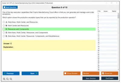 Oracle 1z0-1075-22 Oracle Manufacturing Cloud 2022 Implementation Professional Practice test exam simulator test engine exam Prep practice test questions answers Image 6