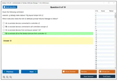 Veritas VCS-261 Administration of Veritas InfoScale Storage 7.3 for UNIX/Linux Practice test exam simulator test engine exam Prep practice test questions answers Image 6