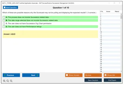 SAP C_THR85_2005 SAP Certified Application Associate - SAP SuccessFactors Succession Management Q4/2020 Practice test exam simulator test engine exam Prep practice test questions answers Image 1