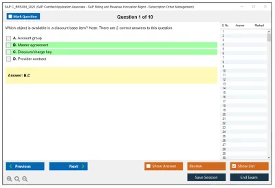SAP C_BRSOM_2020 SAP Certified Associate - SAP Billing and Revenue Innovation Management - Subscription Order Management Practice test exam simulator test engine exam Prep practice test questions answers Image 1