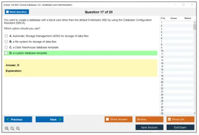 Oracle 1z0-062 Oracle Database 12c: Installation and Administration Practice test exam simulator test engine exam Prep practice test questions answers Image 17