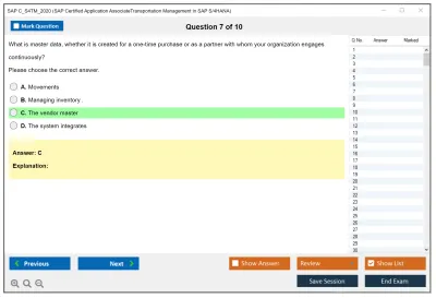 SAP C_S4TM_2020 SAP Certified Associate - Transportation Management in SAP S/4HANA Practice test exam simulator test engine exam Prep practice test questions answers Image 7