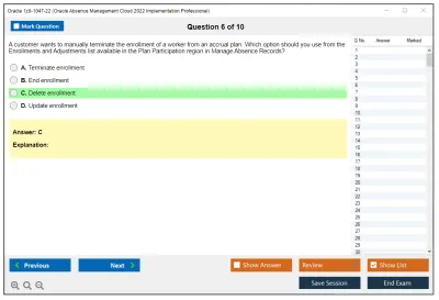 Oracle 1z0-1047-22 Oracle Absence Management Cloud 2022 Implementation Professional Practice test exam simulator test engine exam Prep practice test questions answers Image 6
