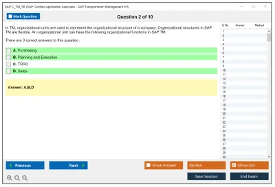 SAP C_TM_95 SAP Certified Application Associate - SAP Transportation Management 9.5 Practice test exam simulator test engine exam Prep practice test questions answers Image 2