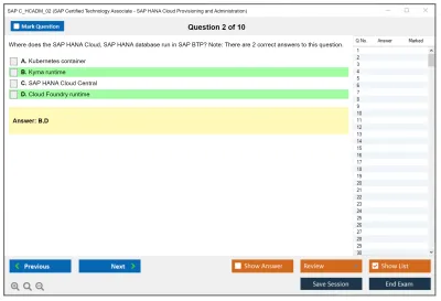 SAP C_HCADM_02 SAP Certified Technology Associate - SAP HANA Cloud Provisioning and Administration Practice test exam simulator test engine exam Prep practice test questions answers Image 2
