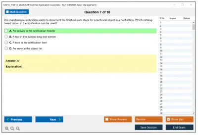 SAP C_TS413_2020 SAP Certified Application Associate - SAP S/4HANA Asset Management Practice test exam simulator test engine exam Prep practice test questions answers Image 7