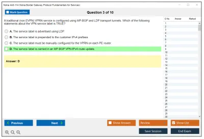 Nokia 4A0-114 Nokia Border Gateway Protocol Fundamentals for Services Practice test exam simulator test engine exam Prep practice test questions answers Image 3