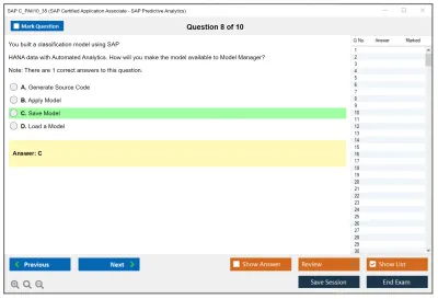 SAP C_PAII10_35 SAP Certified Application Associate - SAP Predictive Analytics Practice test exam simulator test engine exam Prep practice test questions answers Image 8