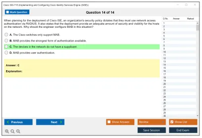 Cisco 300-715 Implementing and Configuring Cisco Identity Services Engine (SISE) v4.0 (300-715 SISE) Practice test exam simulator test engine exam Prep practice test questions answers Image 14