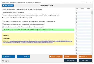 Microsoft 70-463 Implementing a Data Warehouse with Microsoft SQL Server 2012 Practice test exam simulator test engine exam Prep practice test questions answers Image 12