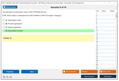 SAP C_BRSOM_2020 SAP Certified Associate - SAP Billing and Revenue Innovation Management - Subscription Order Management Practice test exam simulator test engine exam Prep practice test questions answers Image 8